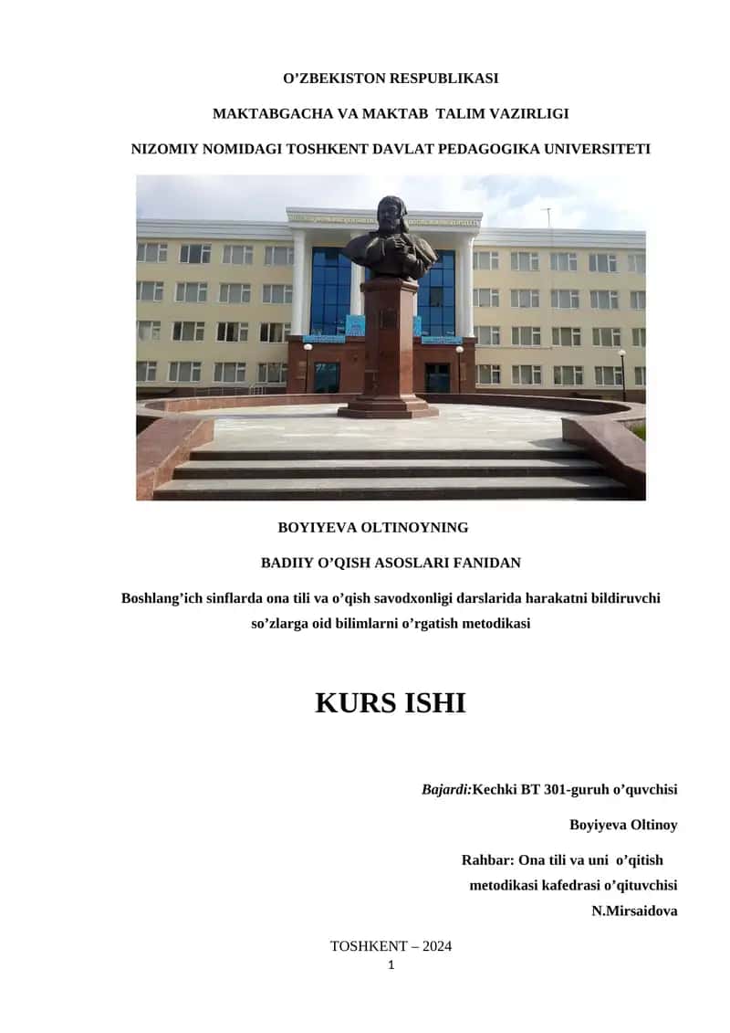 BOYIYEVA OLTINOYNING BADIIY O’QISH ASOSLARI FANIDAN