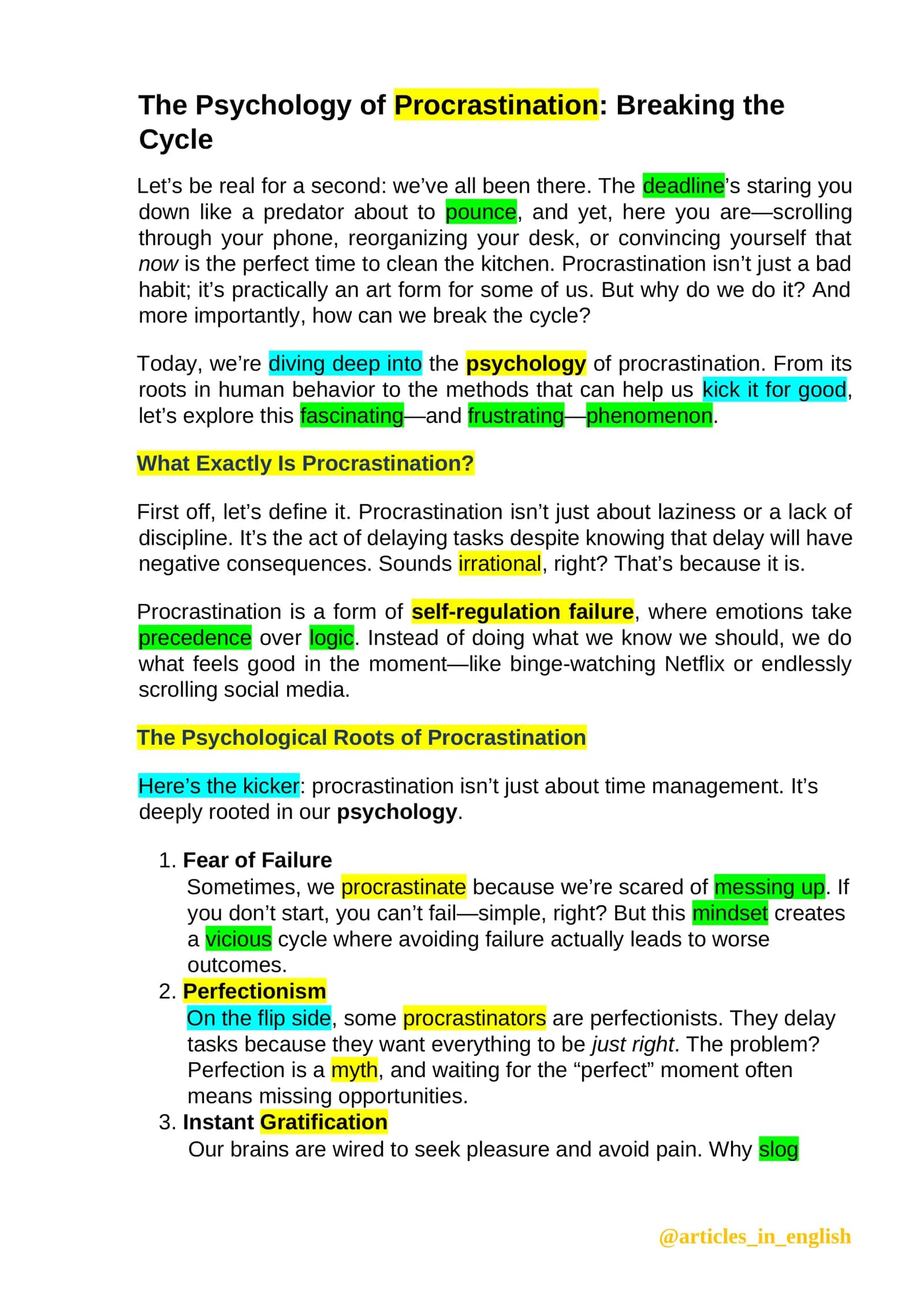 The Psychology of Procrastination: Breaking the Cycle