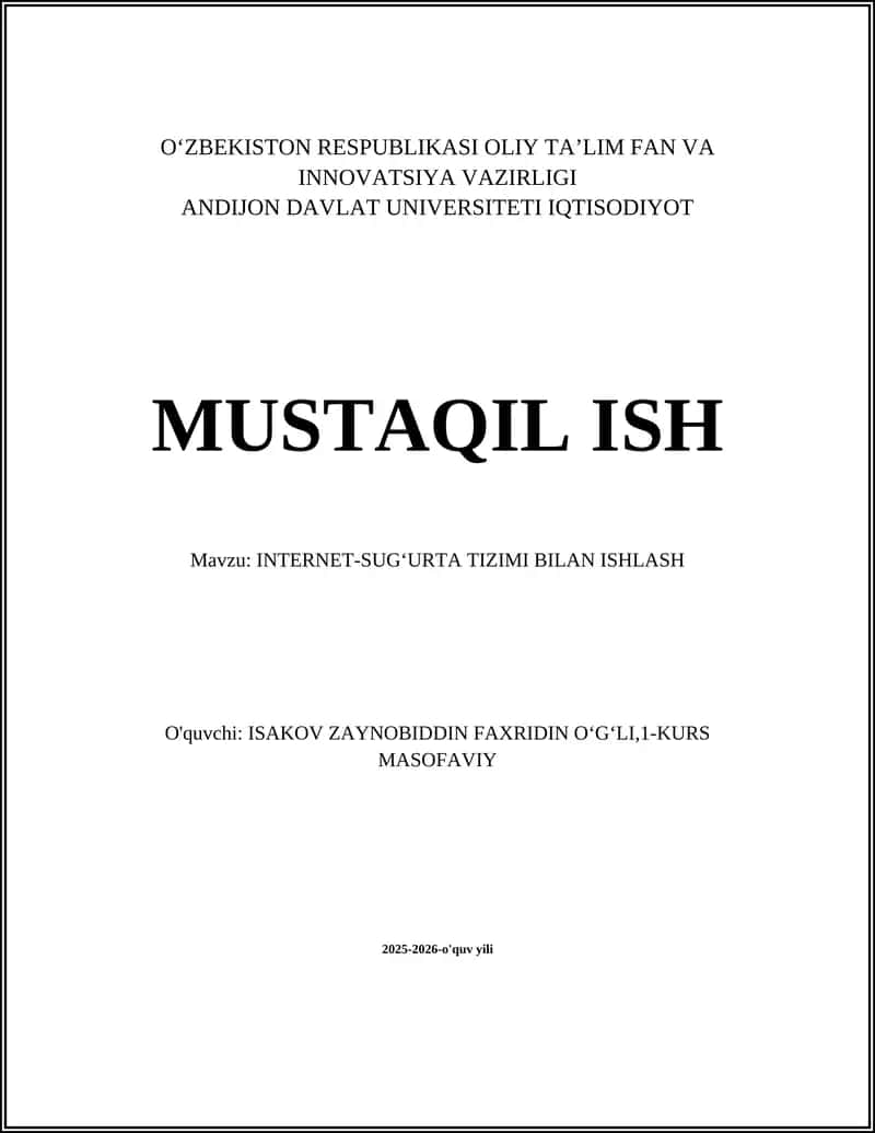 INTERNET-SUGʻURTA TIZIMI BILAN ISHLASH