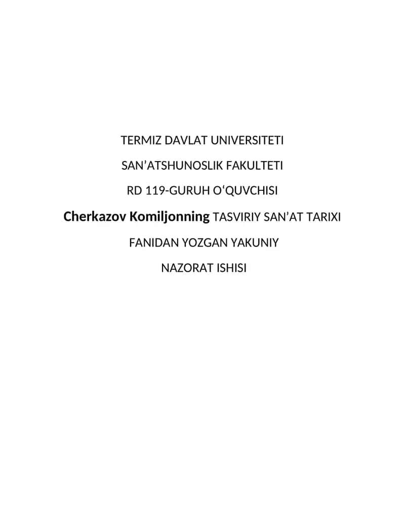 Komiljon Cherkazov TASVIRIY SANʼAT TARIXI