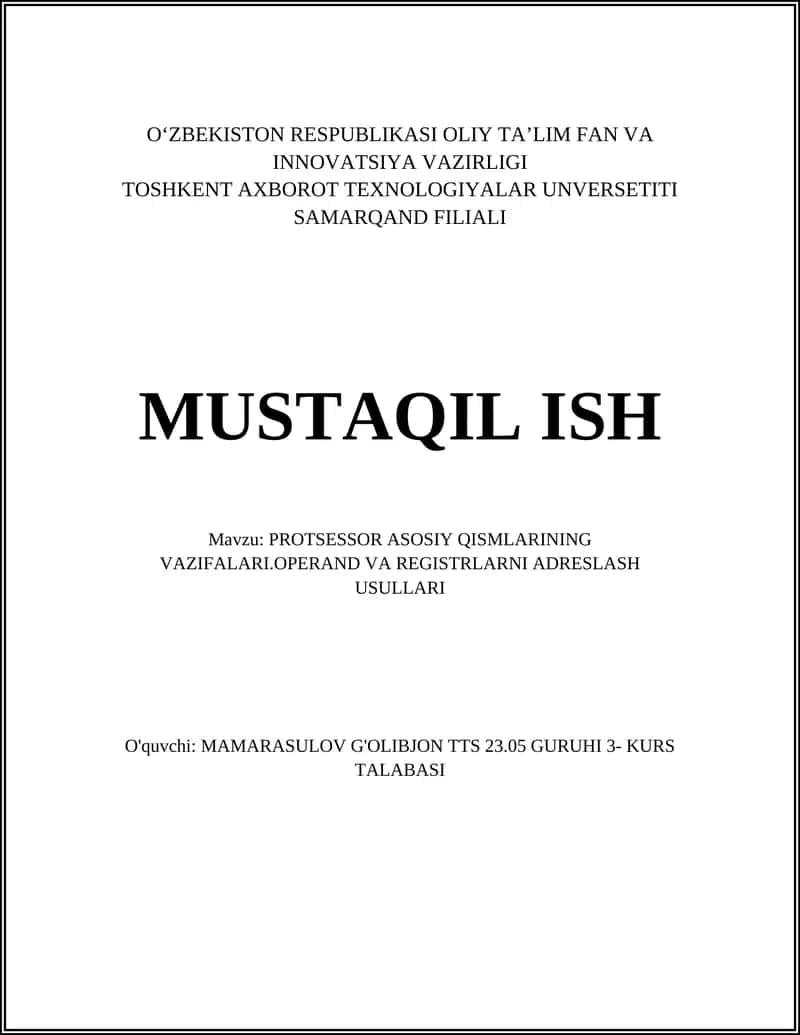Protsessor asosiy qismlari