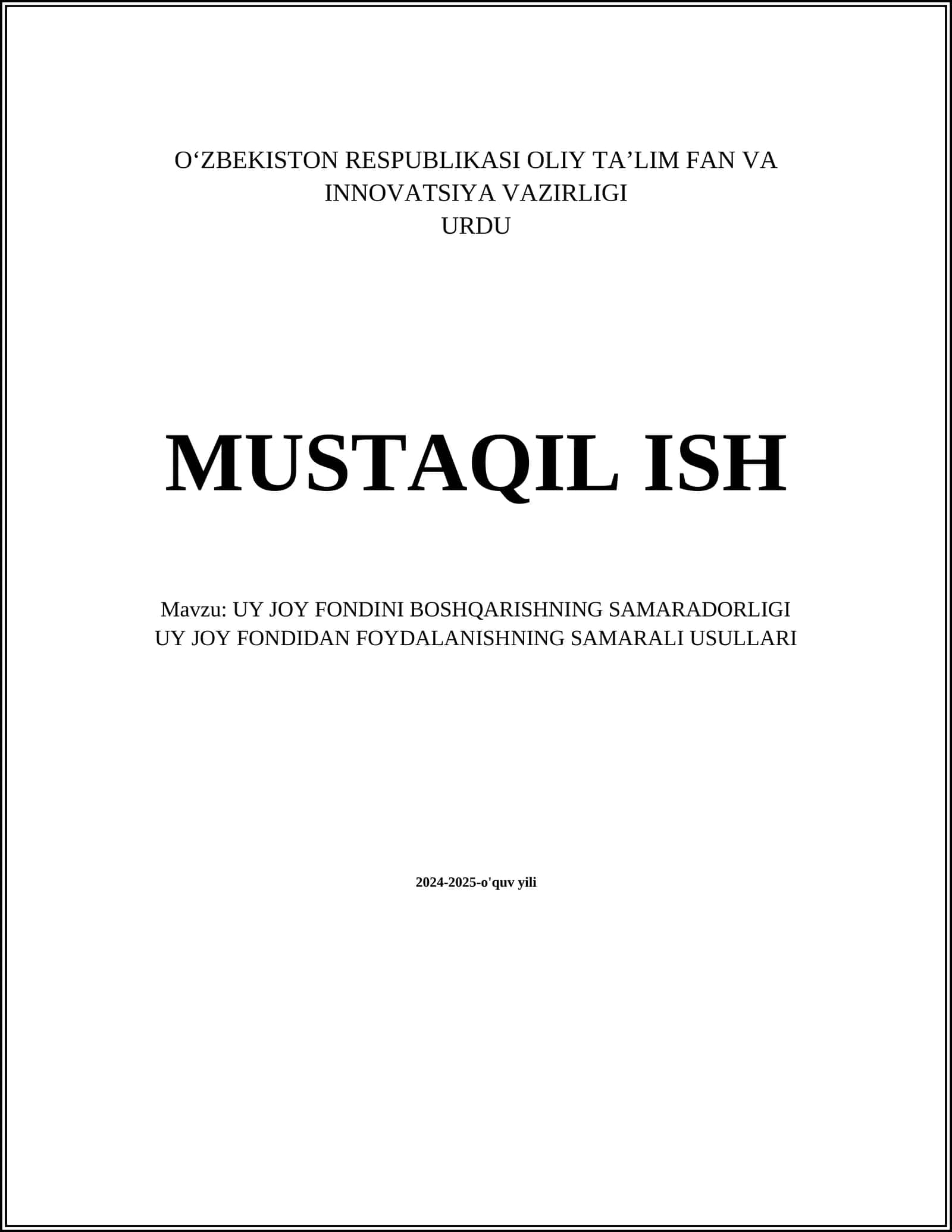 UY JOY FONDINI BOSHQARISHNING SAMARADORLIGI