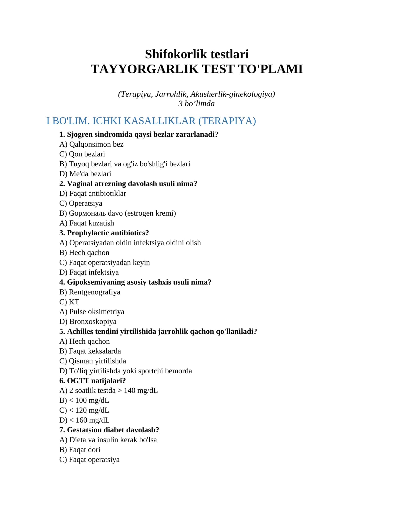 Shifokorlik testlari