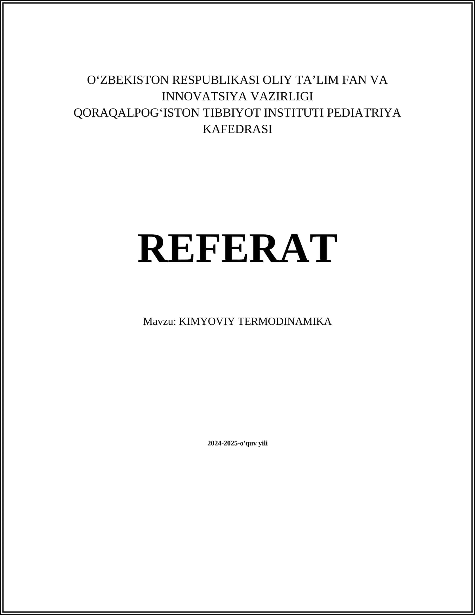 KIMYOVIY TERMODINAMIKA