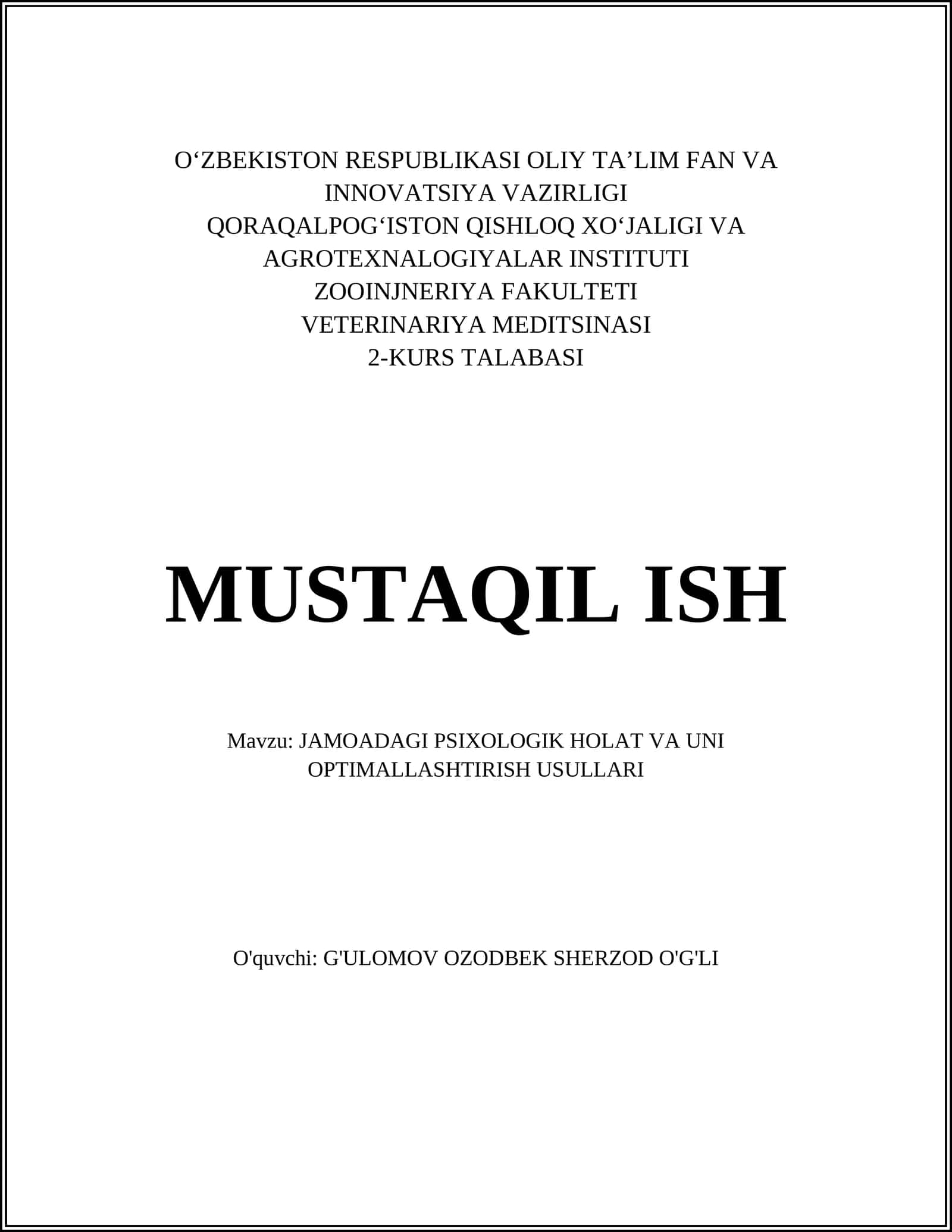 JAMOADAGI PSIXOLOGIK HOLAT VA UNI OPTIMALLASHTIRISH USULLARI
