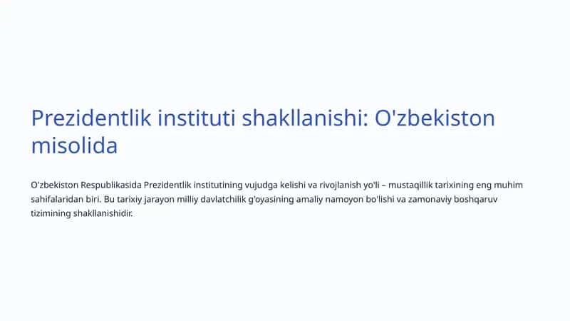Prezidentlik instituti shakllanishi: O'zbekiston misolida
