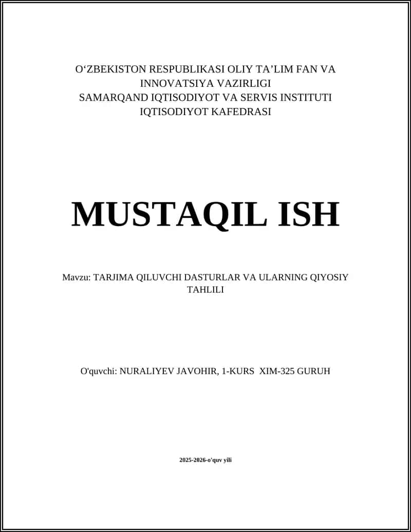 TARJIMA QILUVCHI DASTURLAR VA ULARNING QIYOSIY TAHLILI