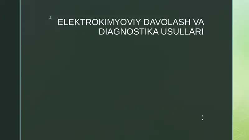 Elektrokimyoviy Davolash va Diagnostika Usullari