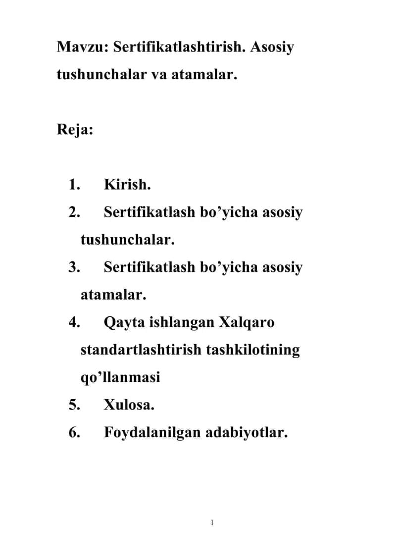 Sertifikatlashtirish. Asosiy tushunchalar va atamalar