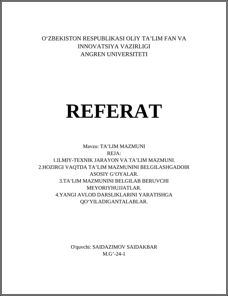 TA’LIM MAZMUNI