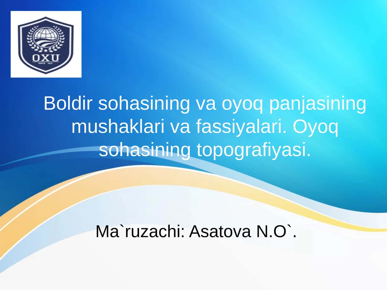 Boldir sohasining va oyoq panjasining mushaklari va fassiyalari. Oyoq sohasining topografiyasi