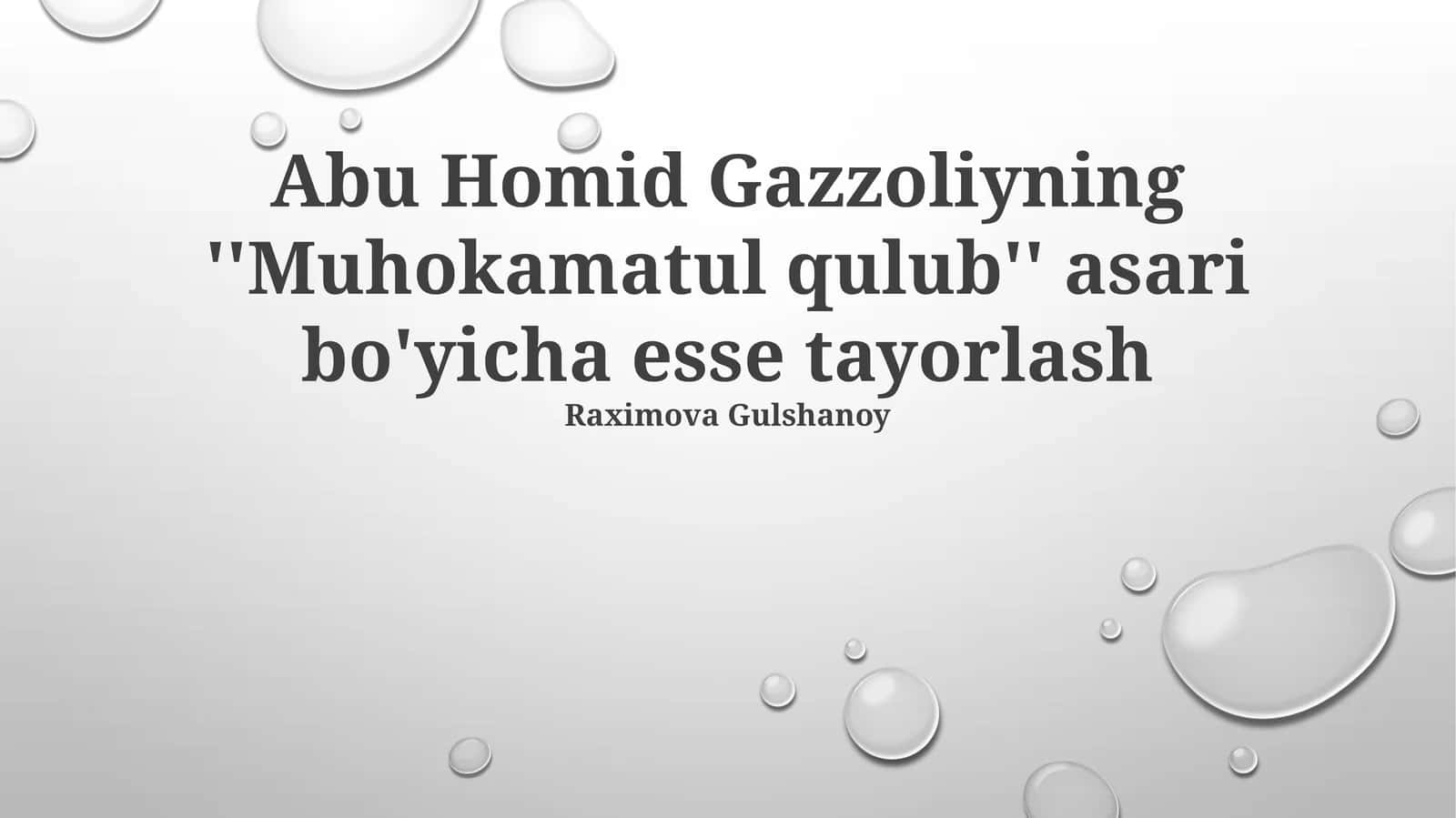 "Muhokamatul qulub" asari bo'yicha esse tayorlash