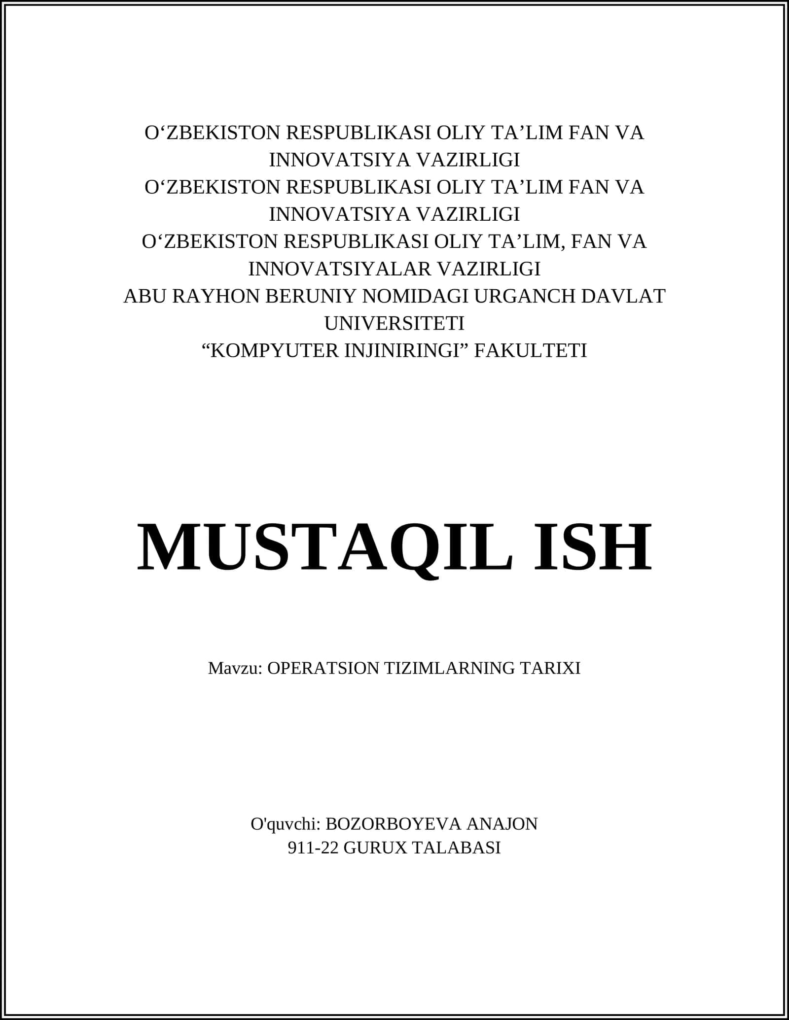 OPERATSION TIZIMLARNING TARIXI