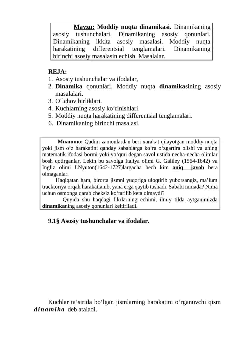 Moddiy nuqta dinamikasi