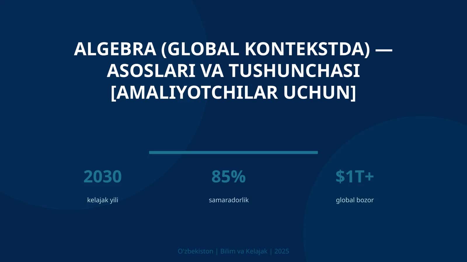 ALGEBRA (GLOBAL KONTEKSTDA) — ASOSLARI VA TUSHUNCHASI [AMALIYOTCHILAR UCHUN]