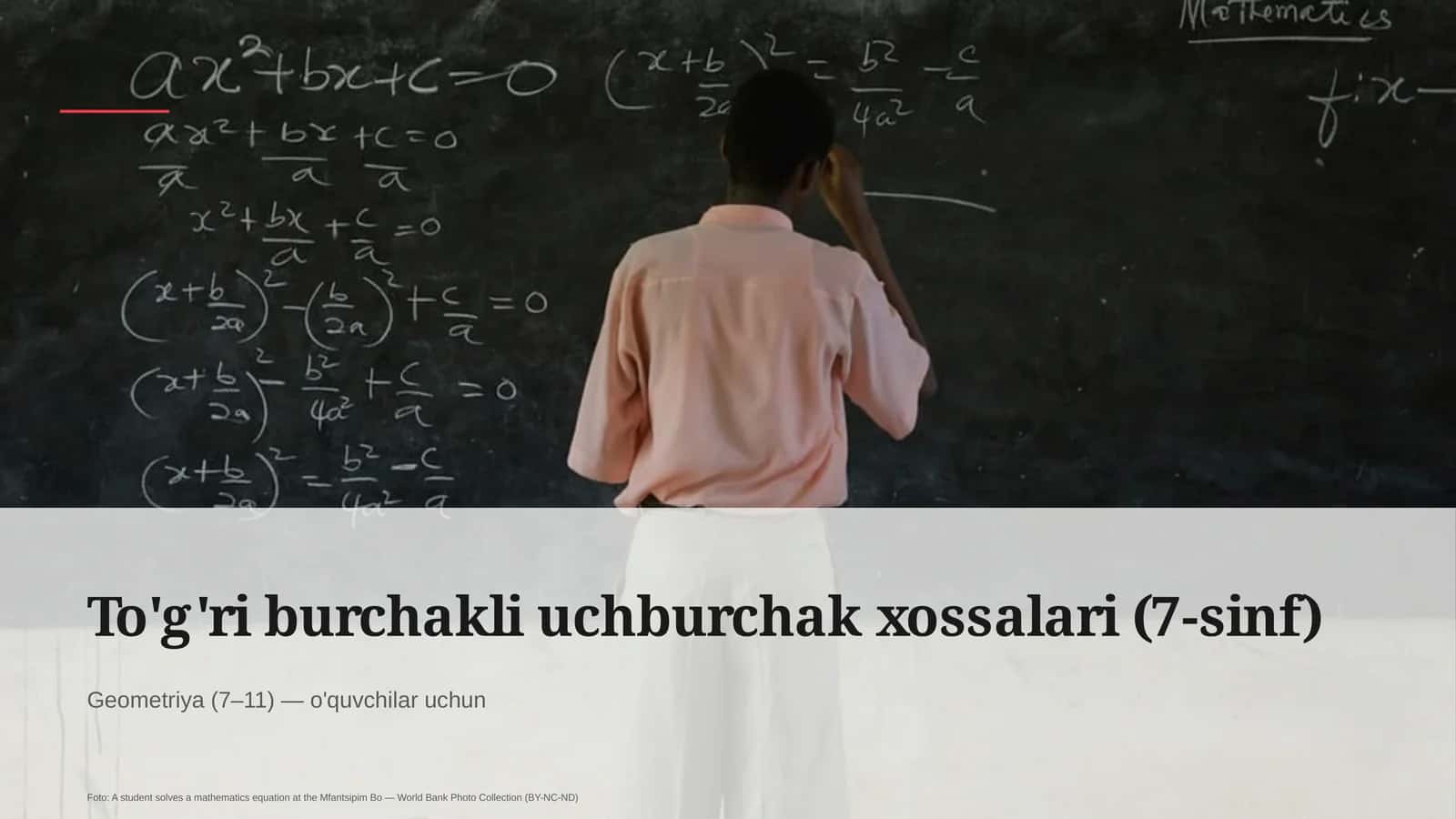 To'g'ri burchakli uchburchak xossalari (7-sinf)