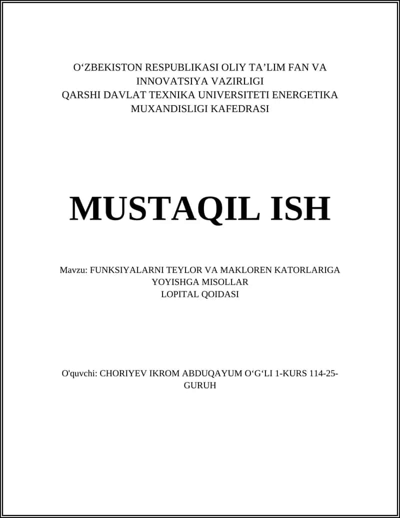 Maclaurin qatori orqali e^x funksiyasini 5-darajagacha keltirish va xatolik bahosi