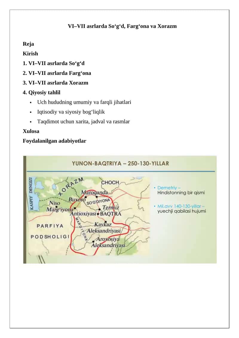 VI–VII asrlarda So‘g‘d, Farg‘ona va Xorazm