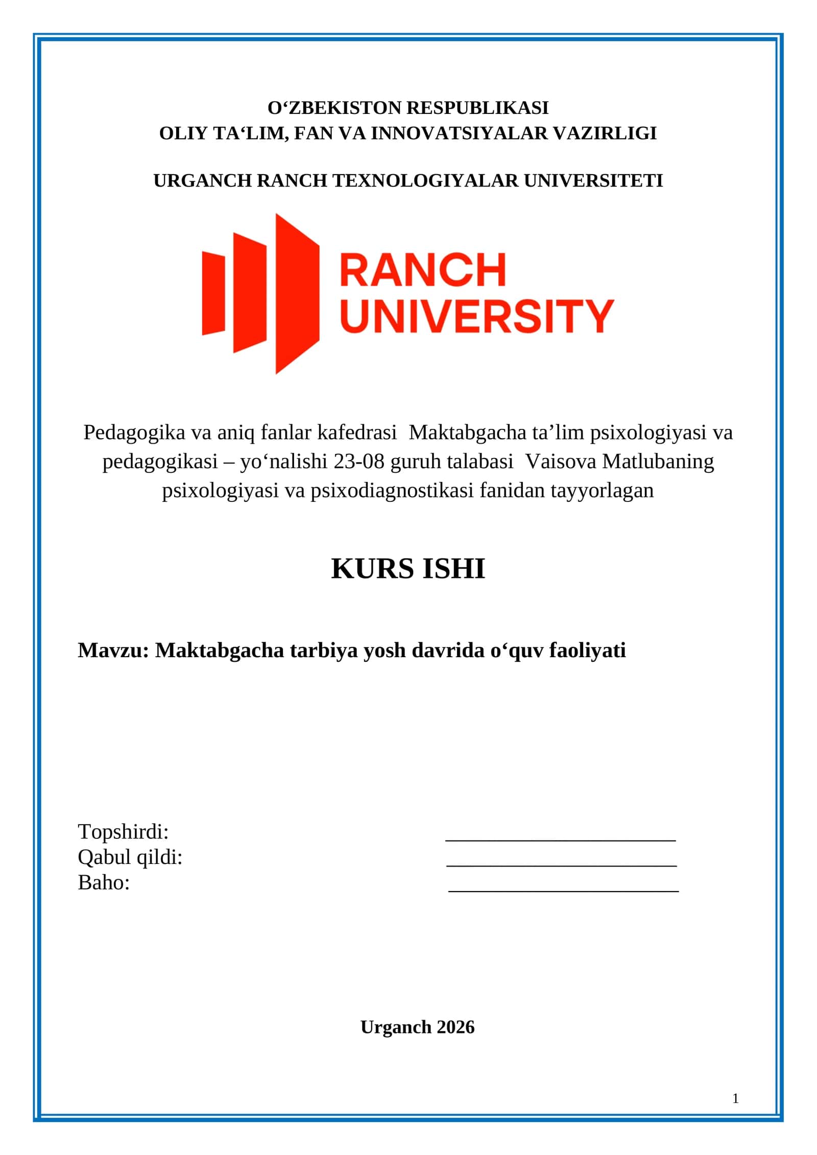 Maktabgacha yosh davrining psixologik-pedagogik xususiyatlari