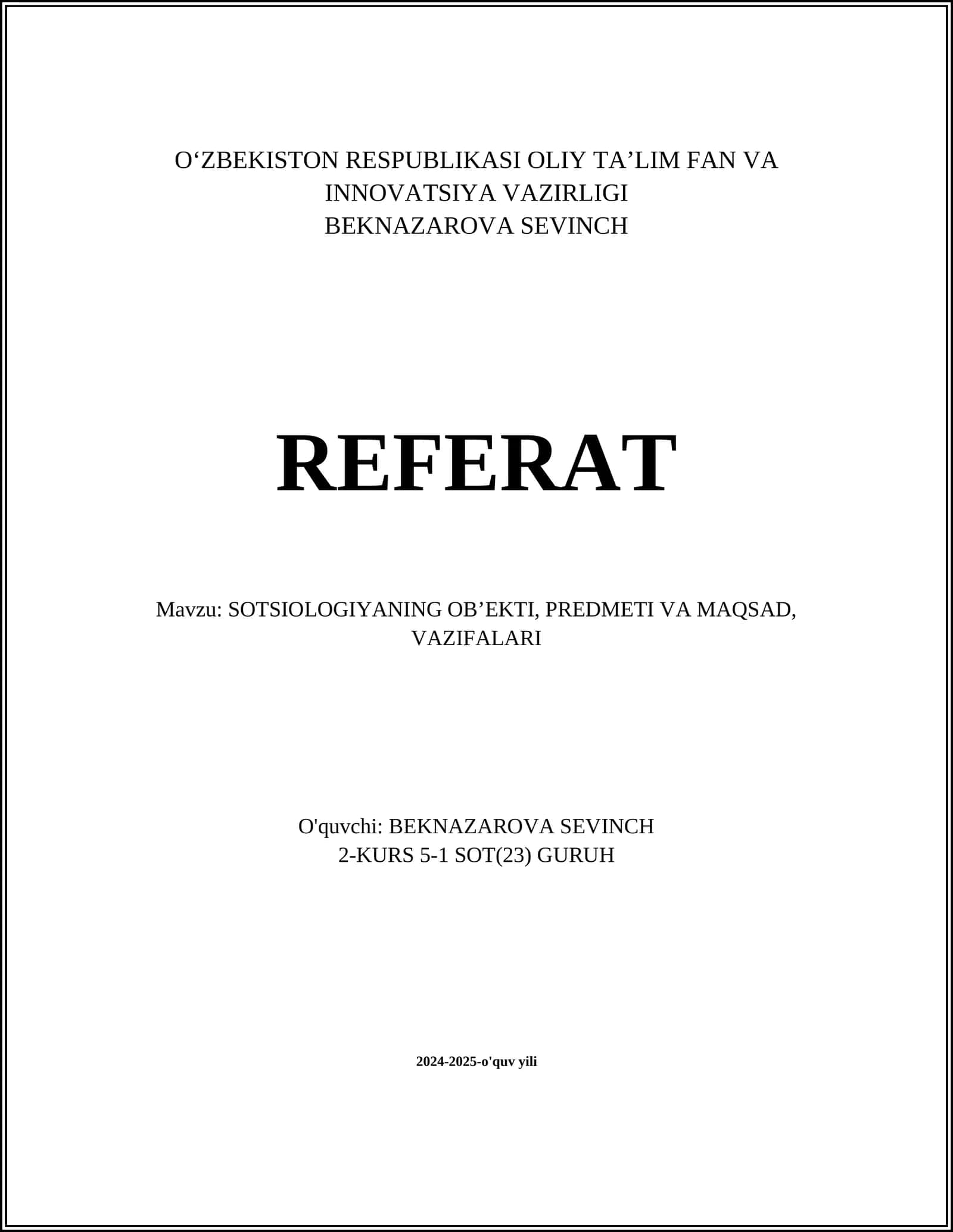 Sotsiologiyadan referat