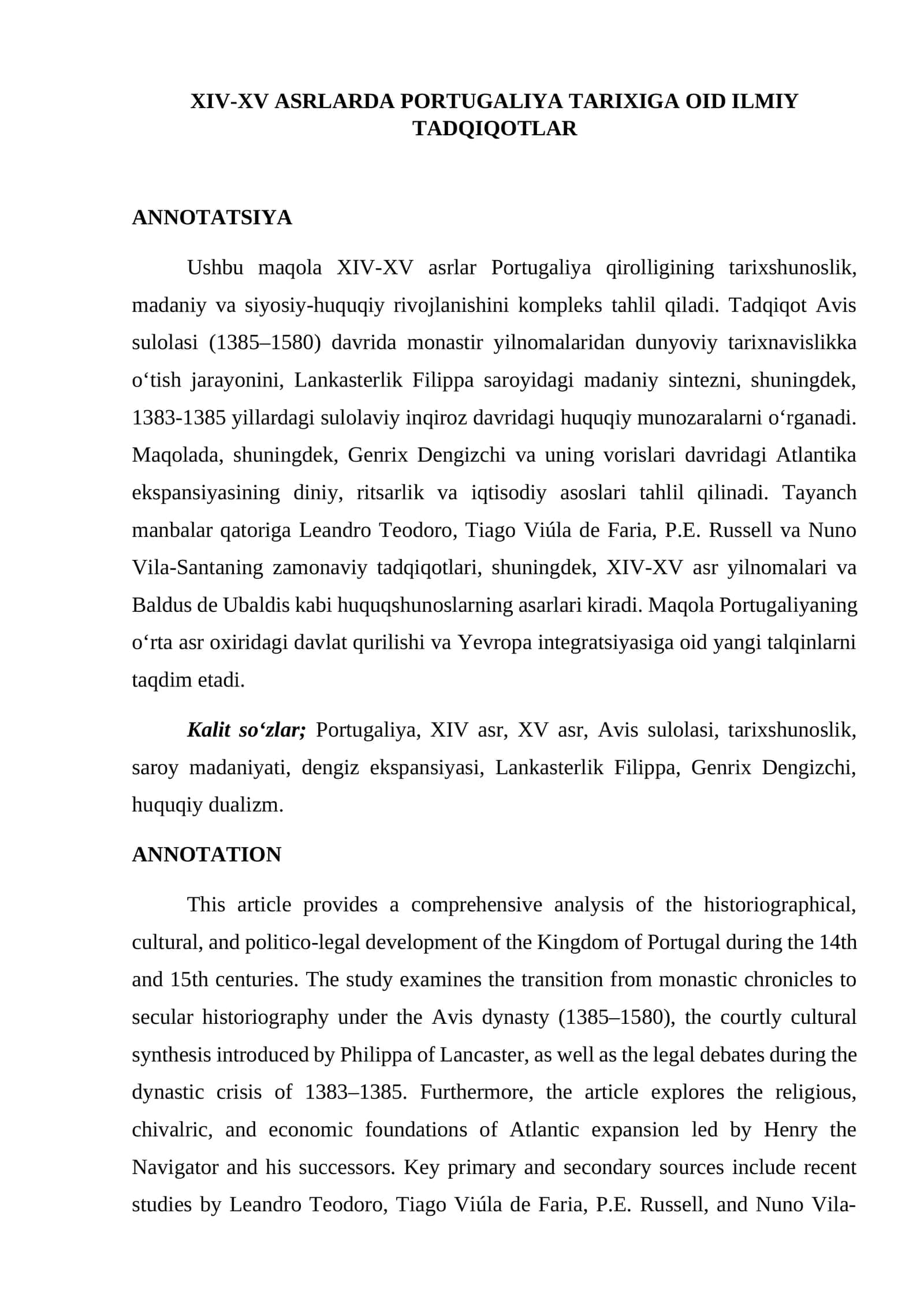 XIV XV asrlarda Portugaliya ilmiy tadqiqotlar