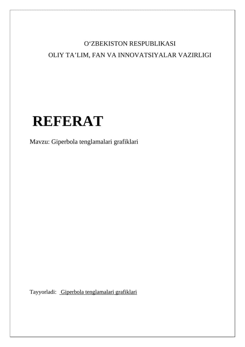 Giperbola tenglamalari grafiklari