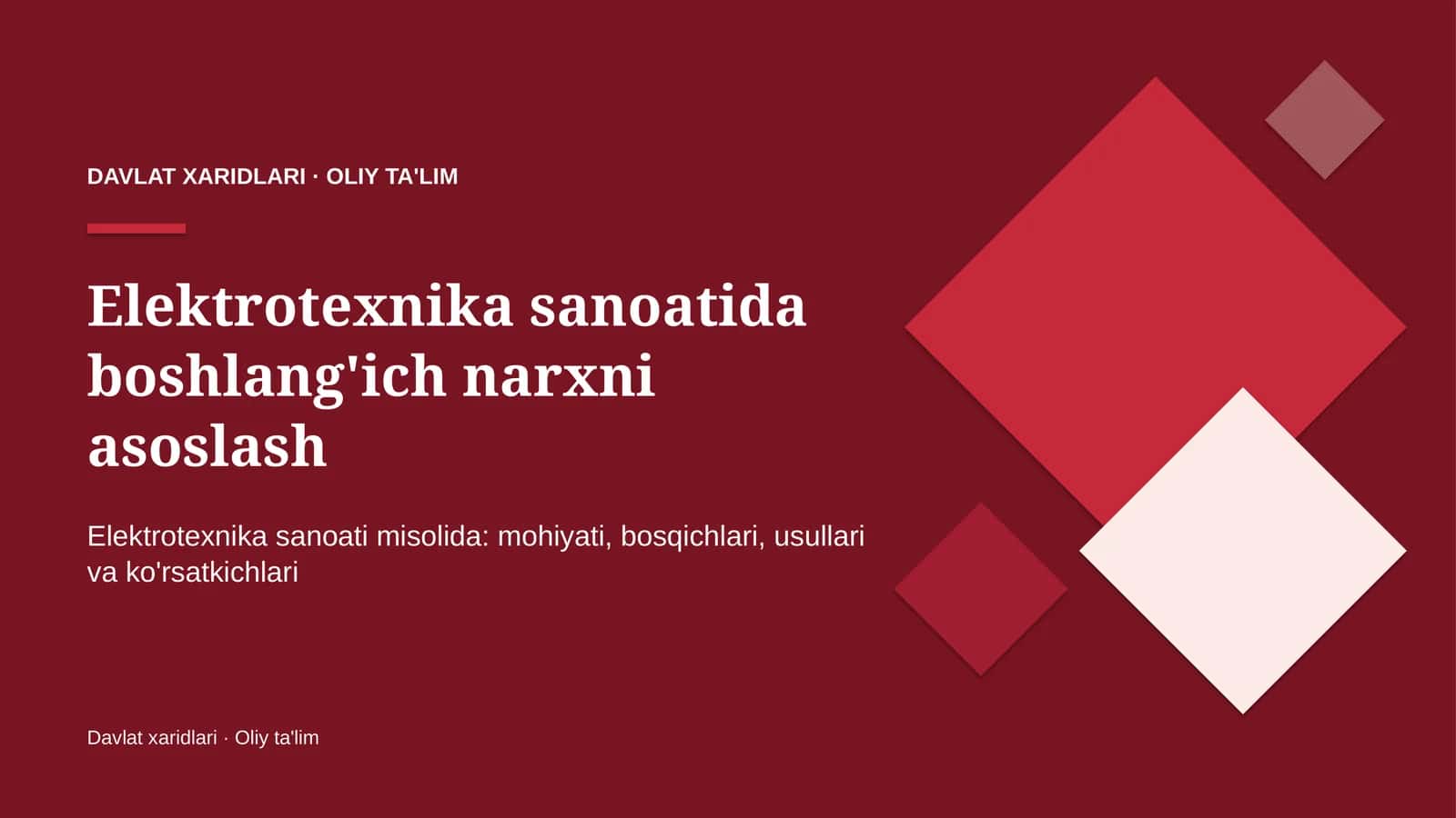 Elektrotexnika sanoatida boshlang'ich narxni asoslash