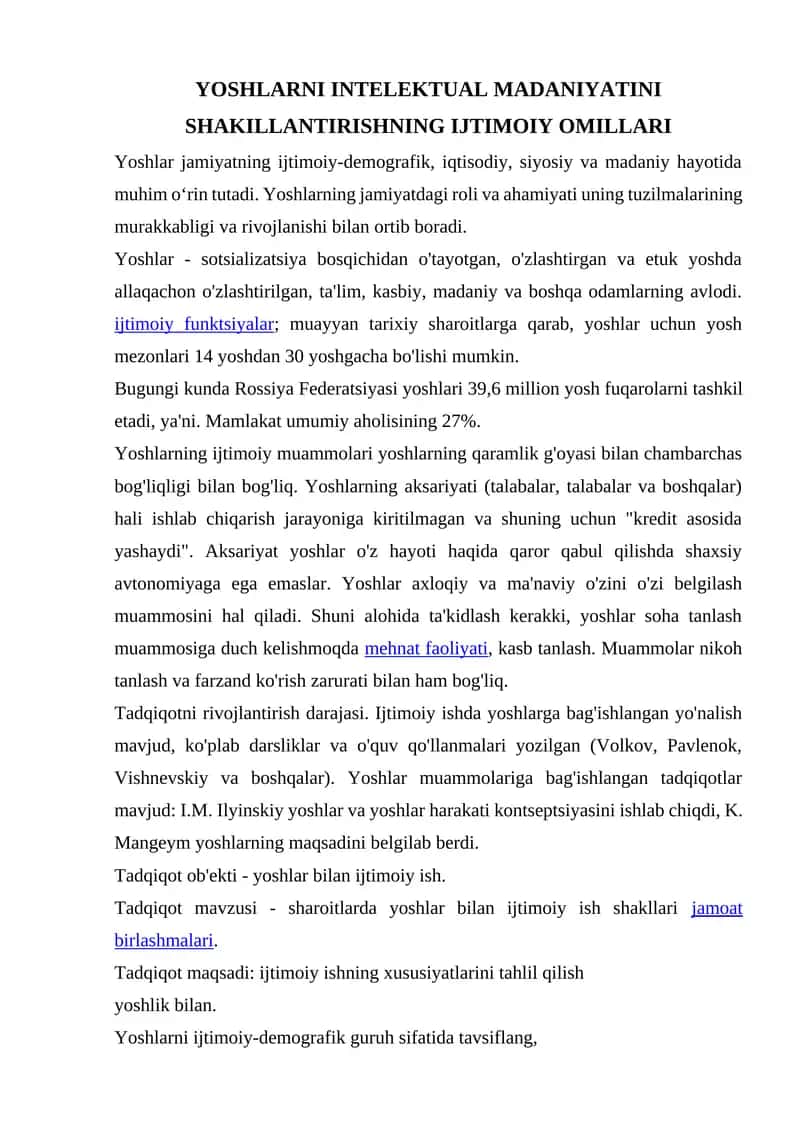 Yoshlar jamiyatdagi roli