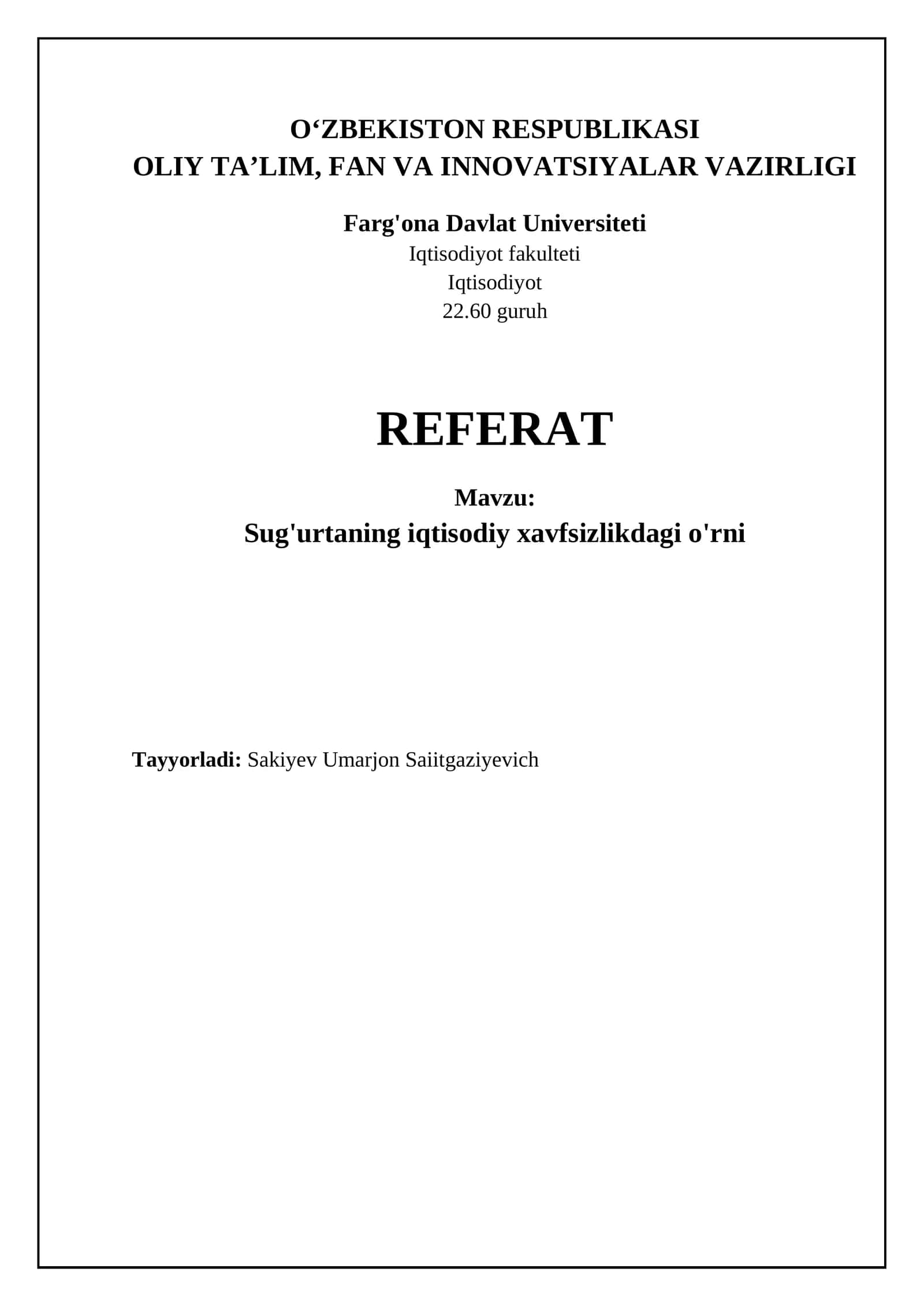 Sug'urta: Iqtisodiy xavfsizlik asosi