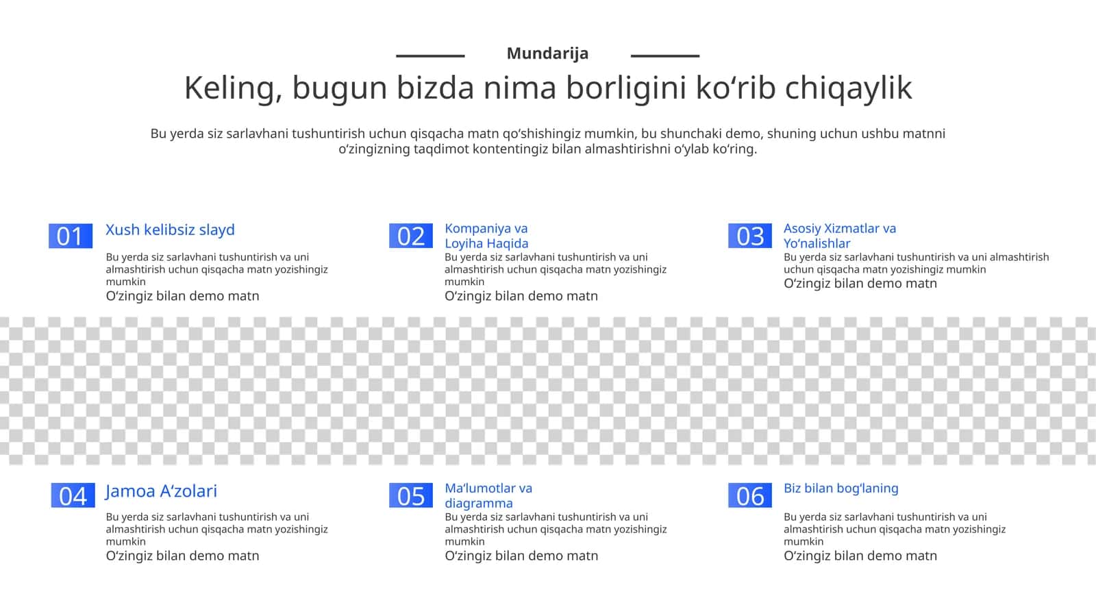 Bepul va kontent sahifasi shabloni Taqdimoti (12 Slayd)