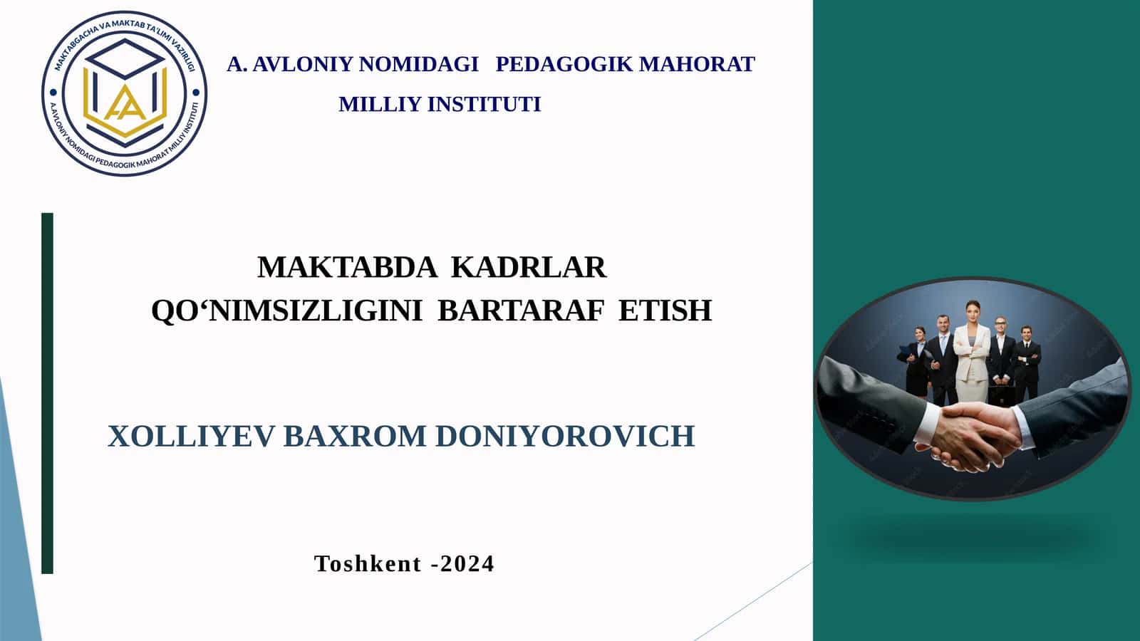 MAKTABDA KADRLAR QO‘NIMSIZLIGINI BARTARAF ETISH