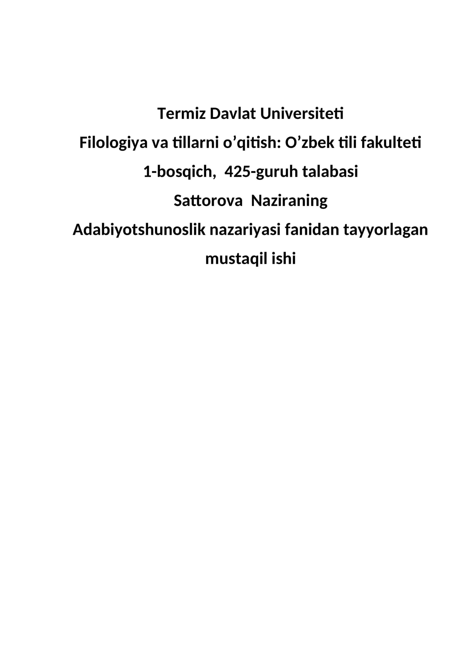 Filologiya va tillarni o’qitish: O’zbek tili fakulteti