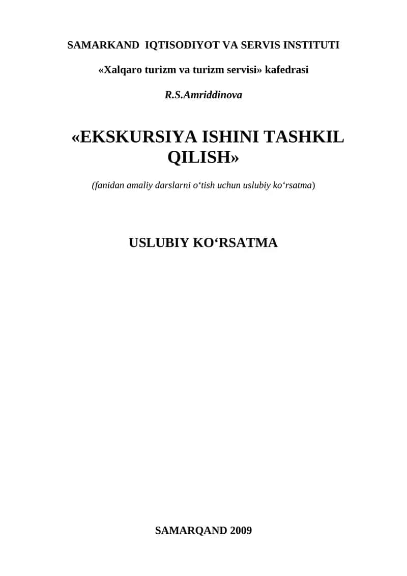 EKSKURSIYA ISHINI TASHKIL QILISH