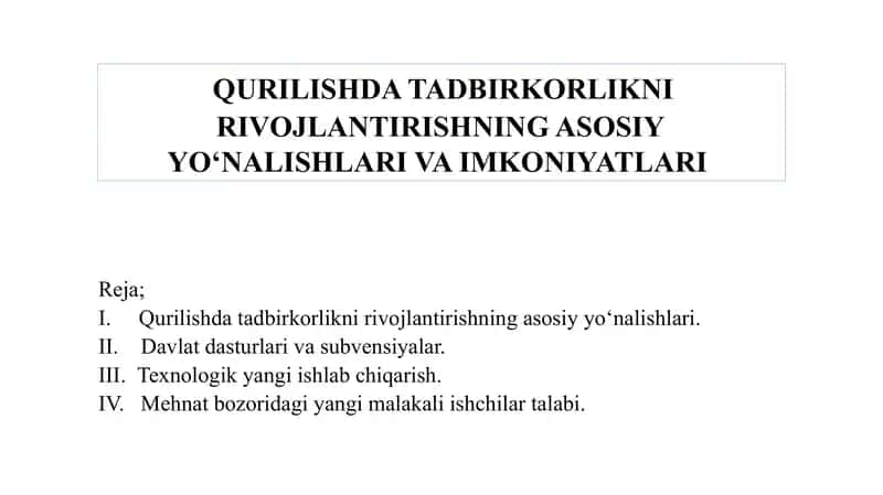 QURILISHNING MILLIY IQTISODIYOTINI  TUTGAN O’RNI