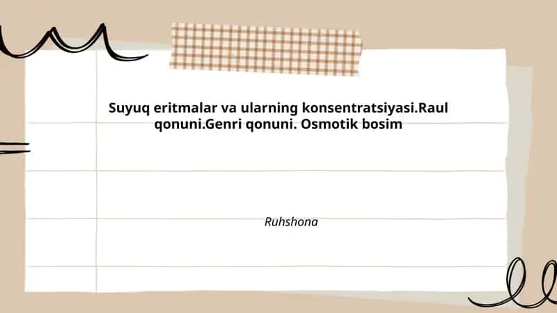 Suyuq eritmalar va ularning konsentratsiyasi