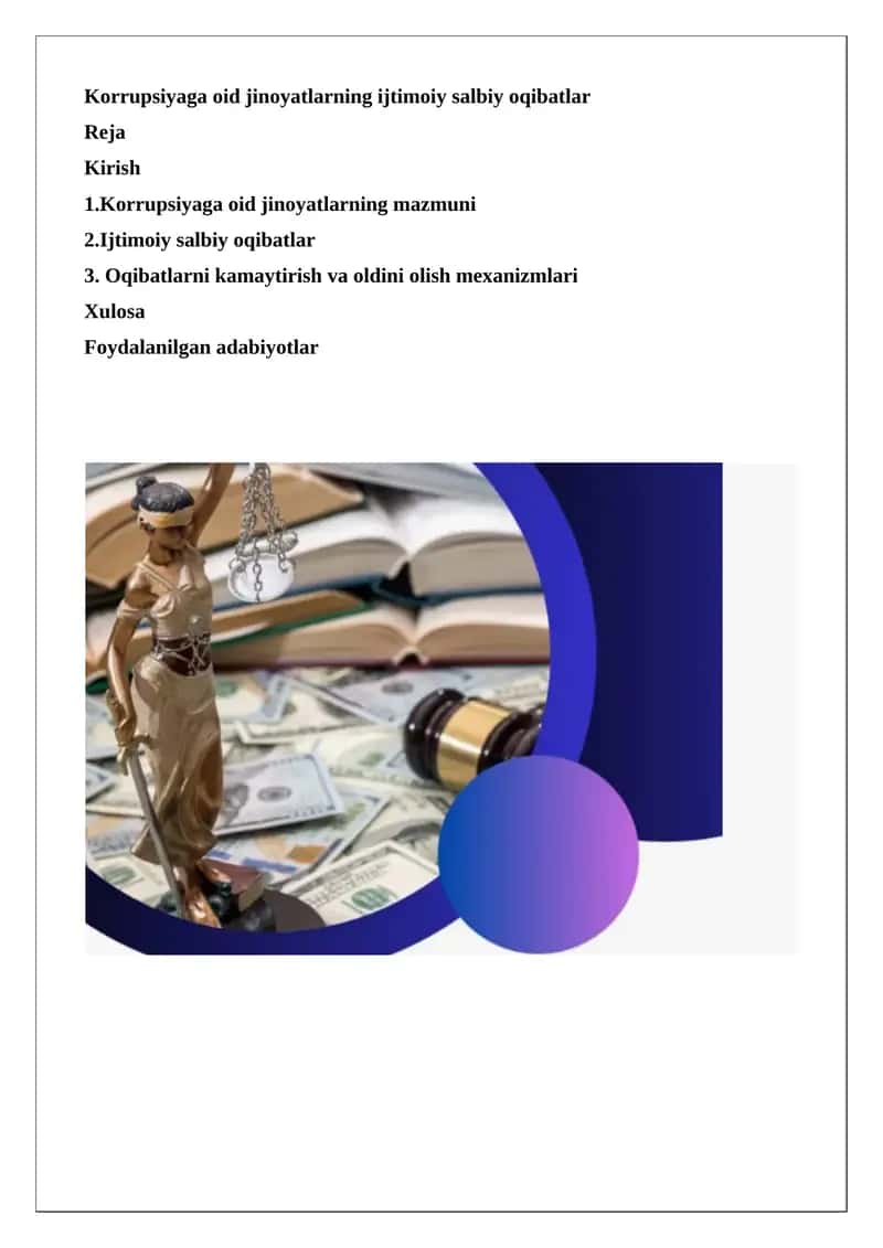 Korrupsiyaga oid jinoyatlarning ijtimoiy salbiy oqibatlar