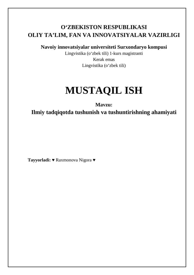 Mavzu: Ilmiy tadqiqotda tushunish va tushuntirishning ahamiyati