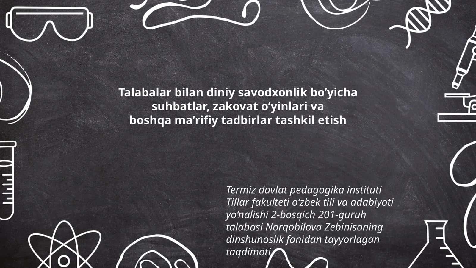 Norqobilova Zebinisoning dinshunoslik fanidan tayyorlagan taqdimoti