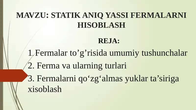 STATIK ANIQ YASSI FERMALARNI HISOBLASH