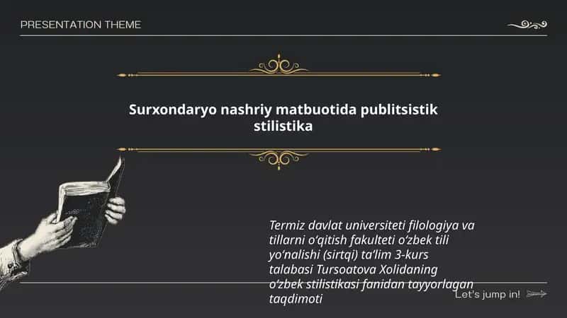 Tursoatova Xolidaning oʻzbek stilistikasi taqdimoti
