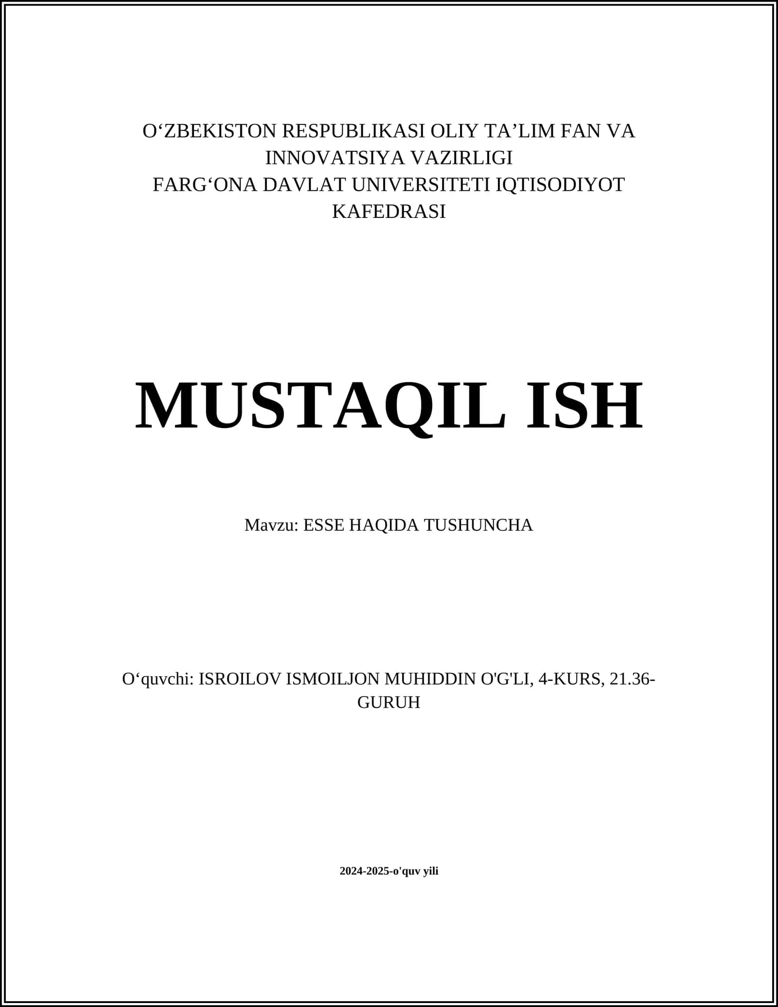 ESSE HAQIDA TUSHUNCHA