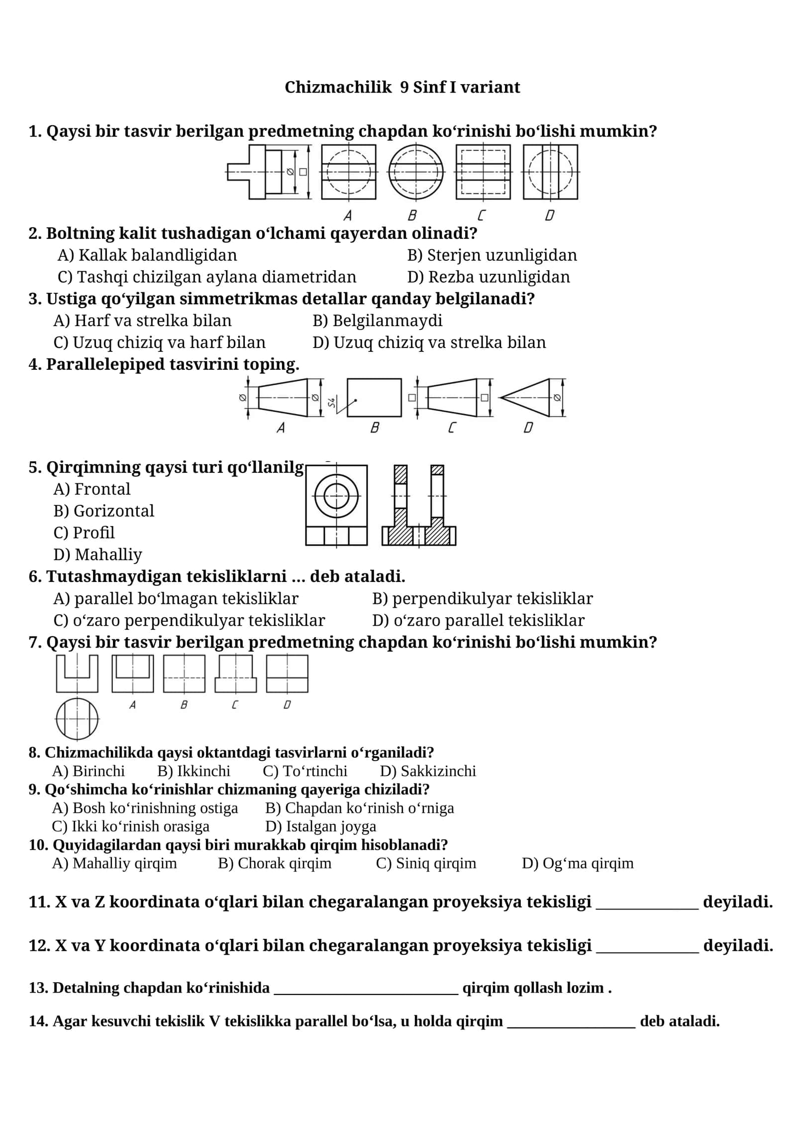 Chizmachilik 9 Sinf I variant