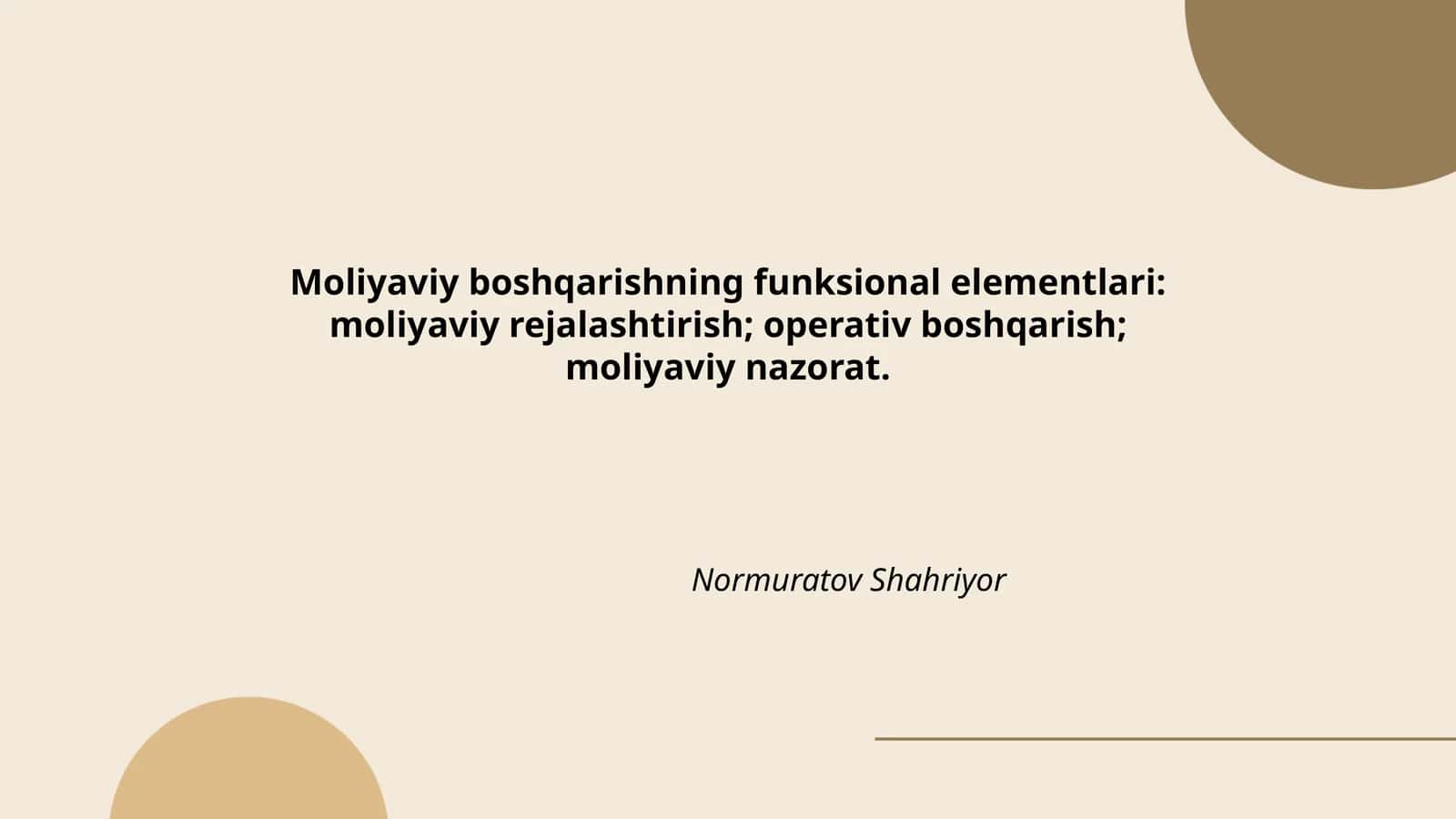 Moliyaviy boshqarishning funksional elementlari