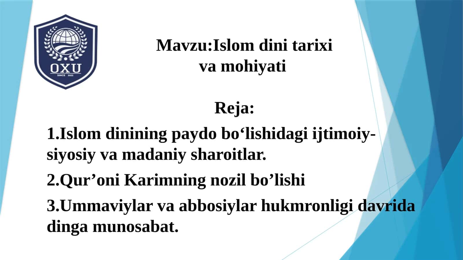 Islam dini tarixi va mohiyati