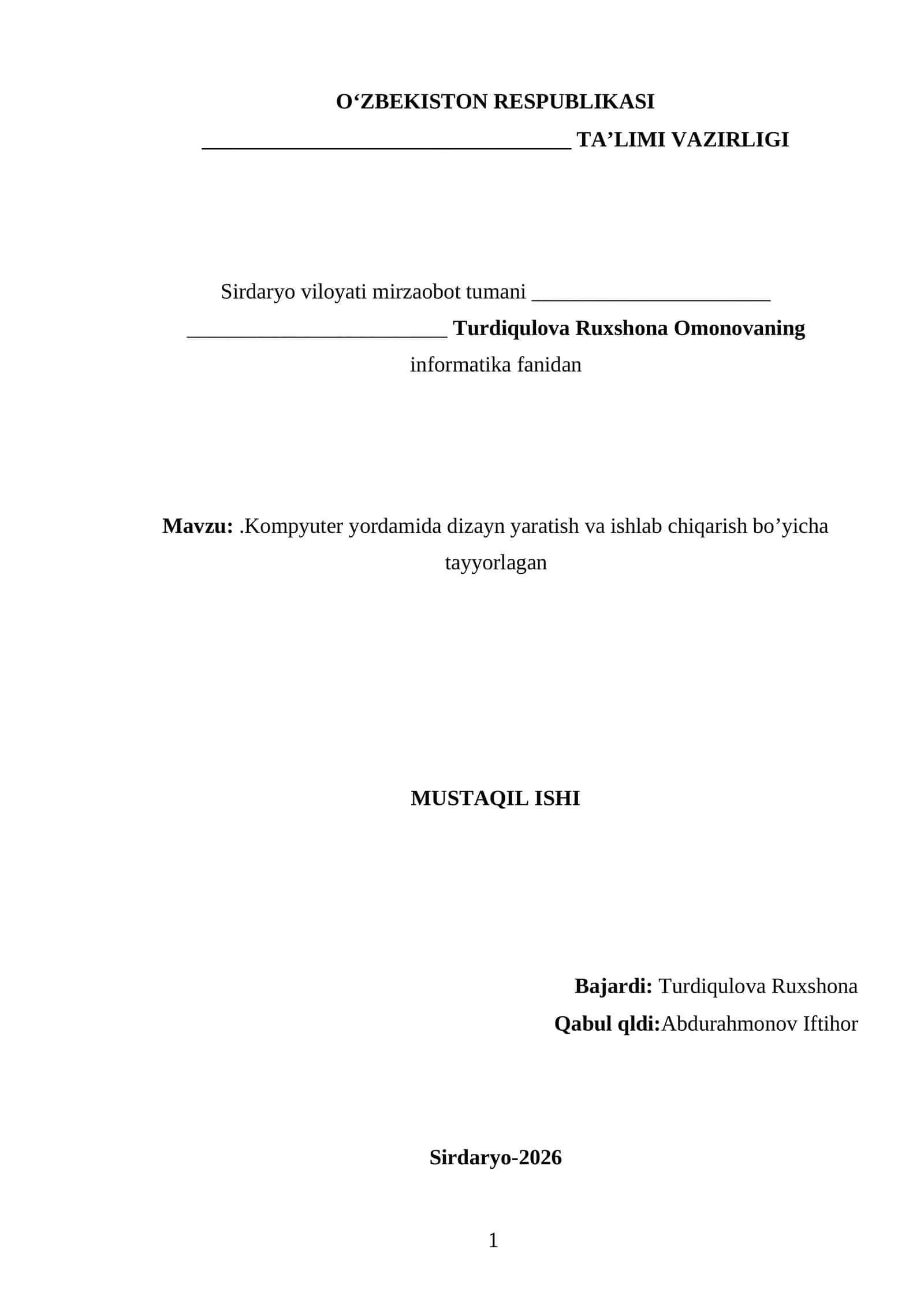 Kompyuter yordamida dizayn yaratish va ishlab chiqarish