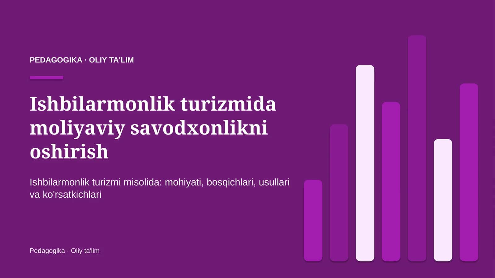 Ishbilarmonlik turizmida moliyaviy savodxonlikni oshirish