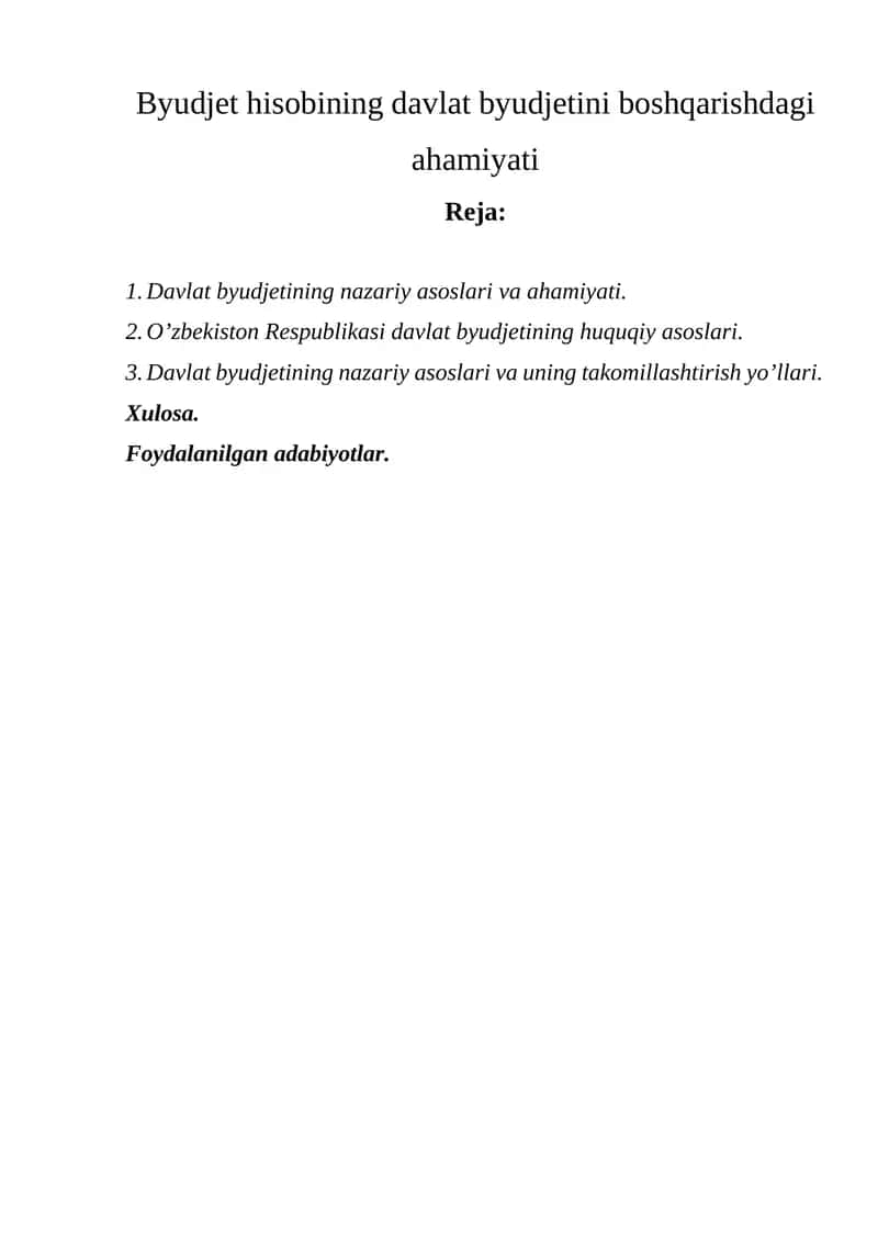 Davlat byudjetining nazariy asoslari va ahamiyati