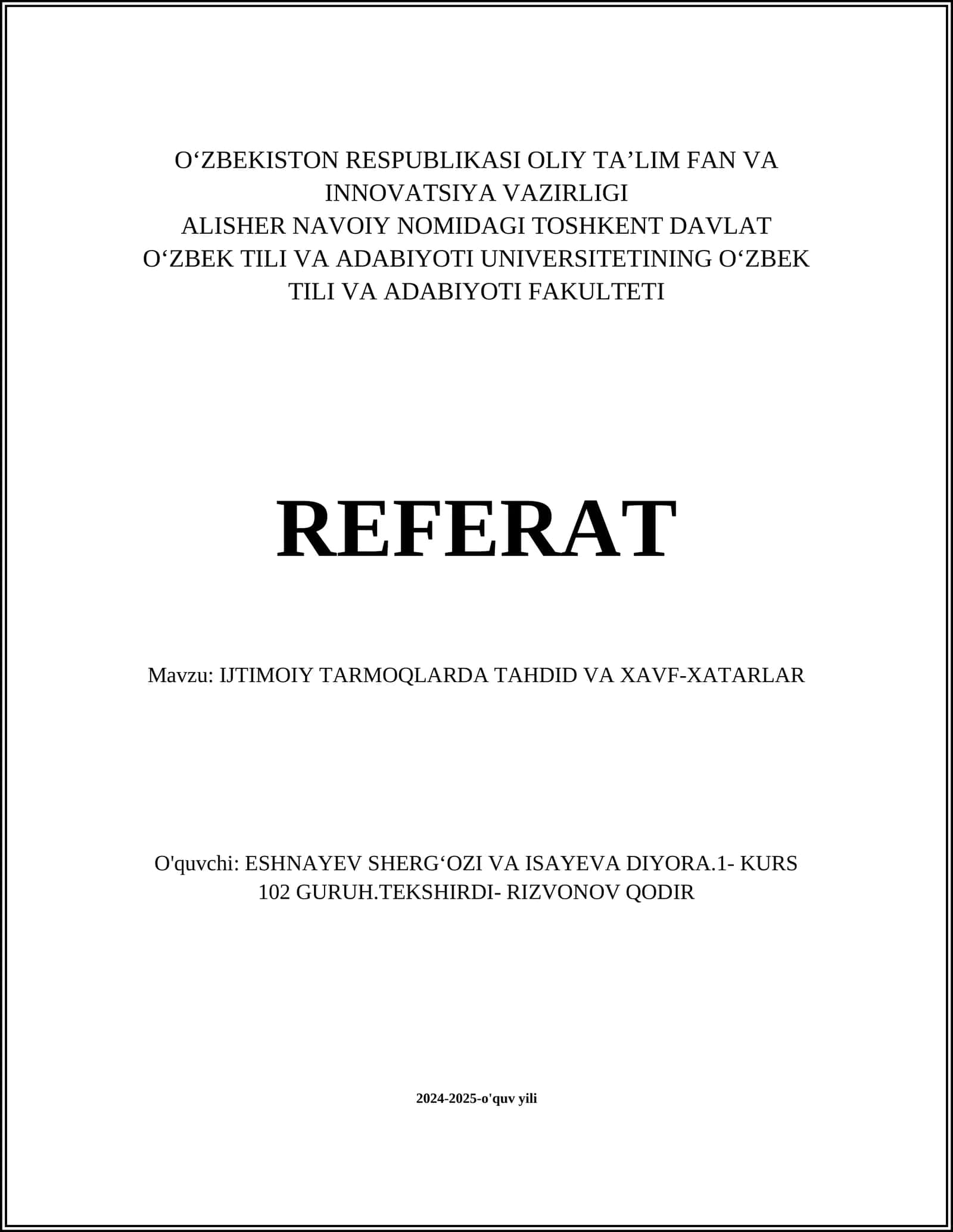 IJTIMOIY TARMOQLARDA TAHDID VA XAVF-XATARLAR