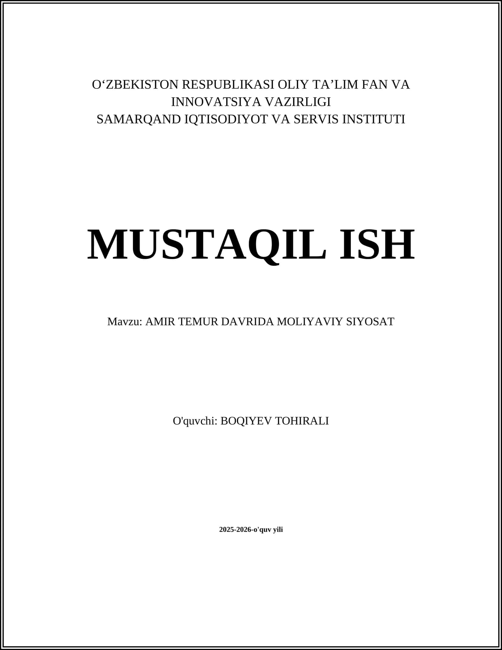 AMIR TEMUR DAVRIDA MOLIYAVIY SIYOSAT