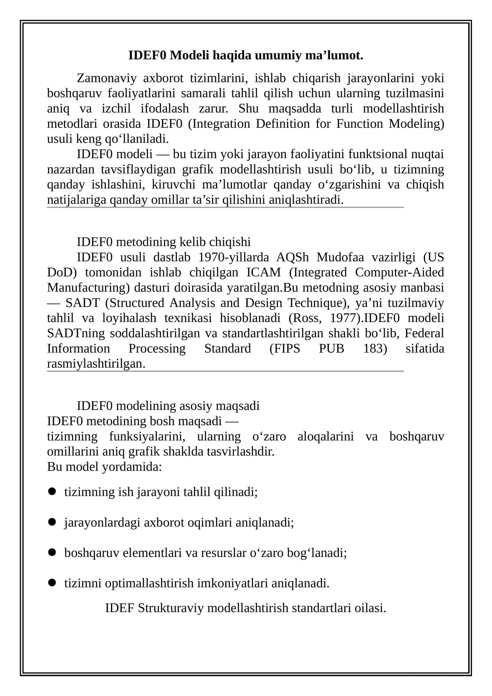 IDEF0 Modeli haqida umumiy ma’lumot